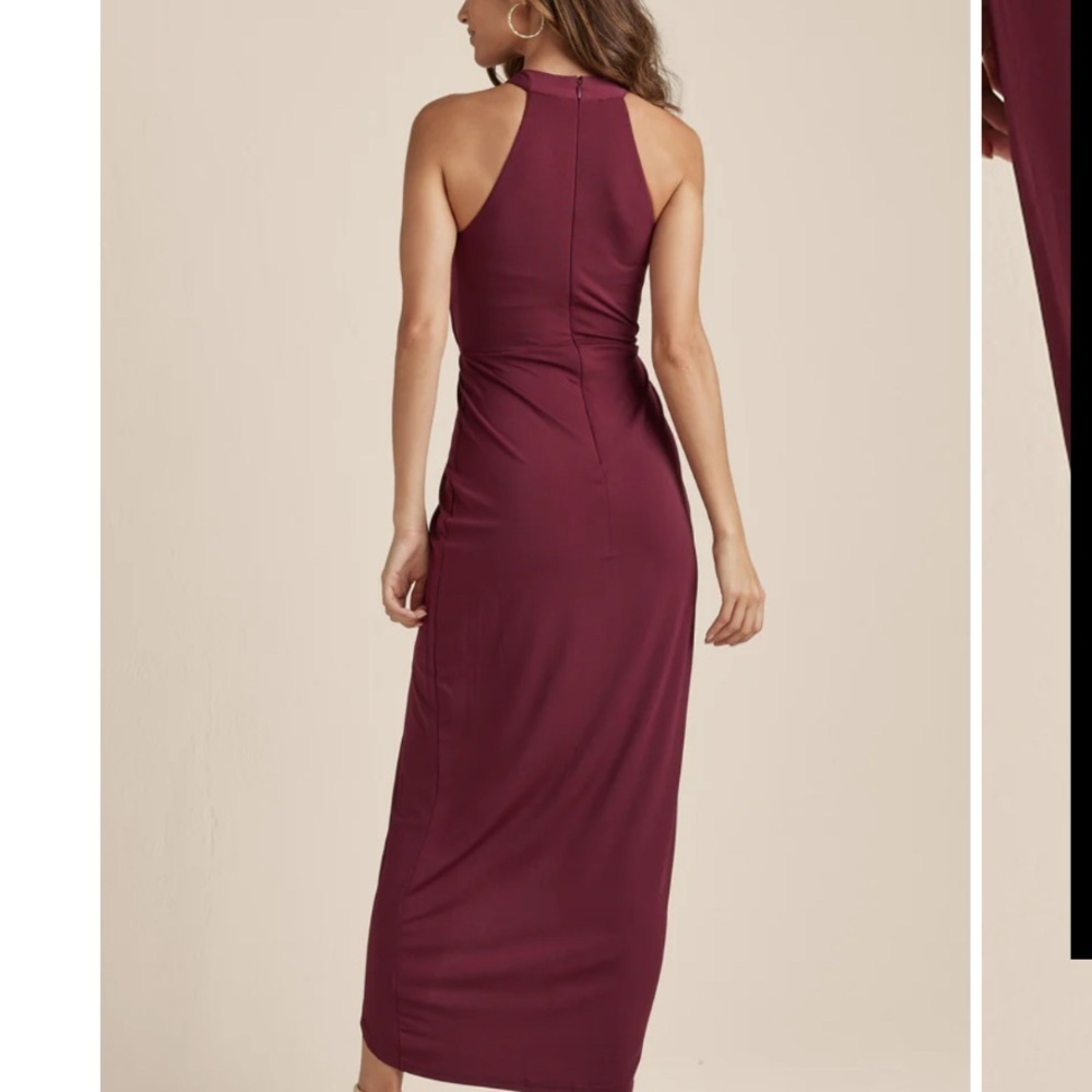 Venus long draped halter formal maxi Merlot dress, size Large - Picture 2 of 13